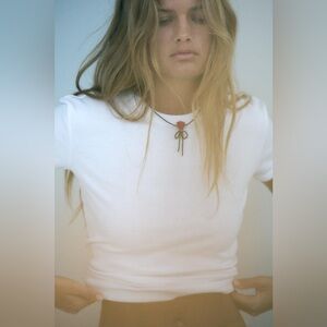 Zara Black beaded bow necklace with red rose NWOT